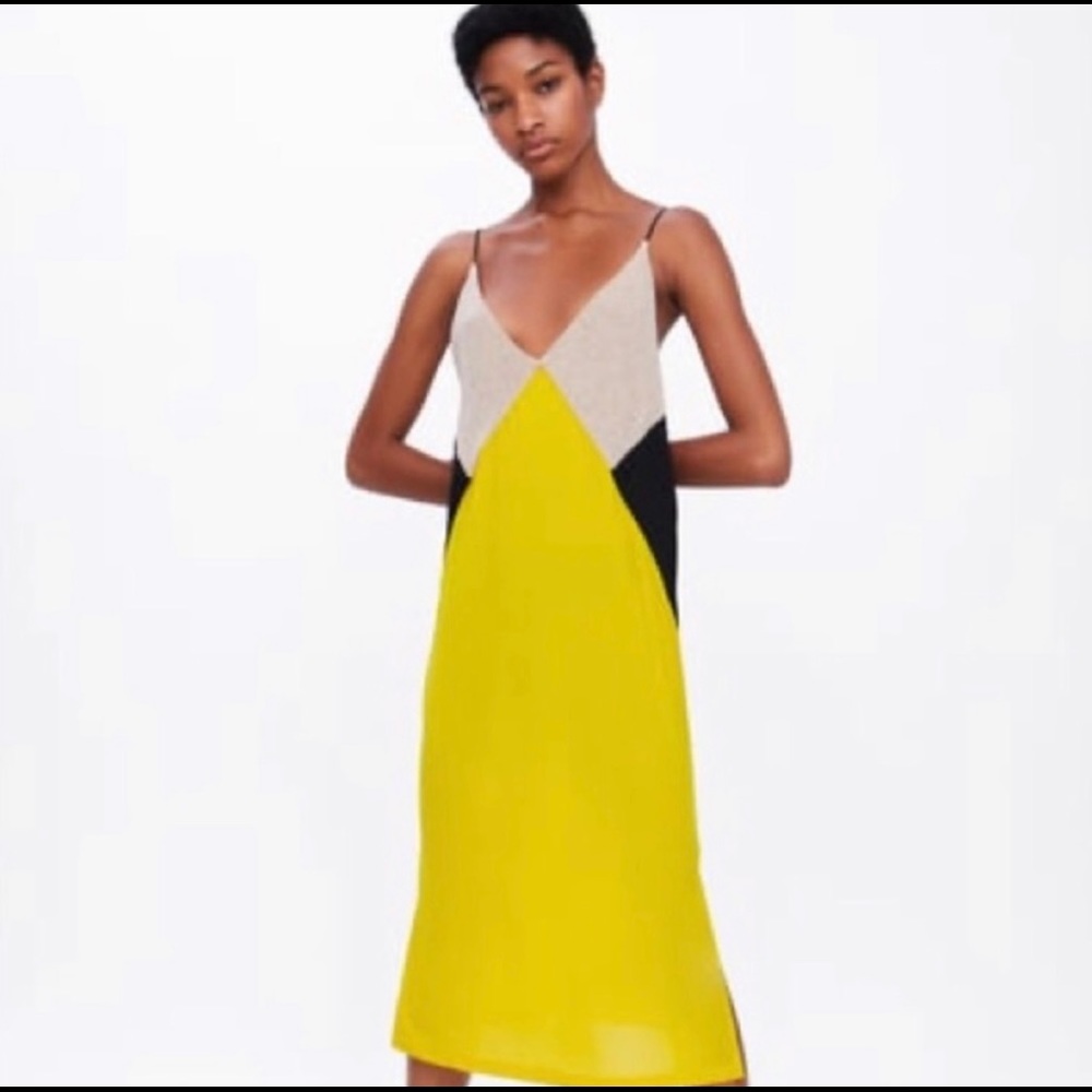 Zara yellow color block midi dress
